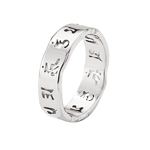 PAMTIER Damen Edelstahl Buddhistischer Mantra Ring Sanskrit Om Mani Padme Hum Band Band Massiver Schmuck Silber Größe 52 von PAMTIER