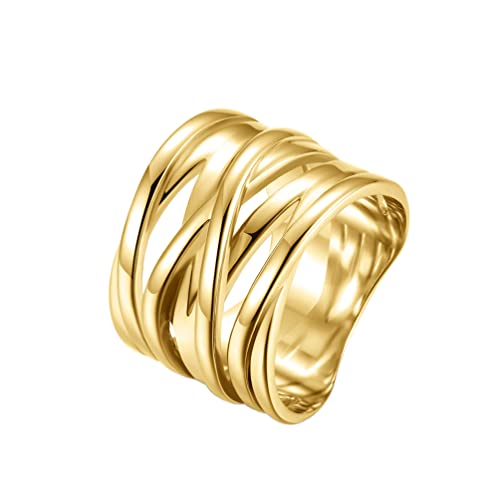 PAMTIER Damen Edelstahl Crossover Geflochten Statement Ring Breit Ehering Cocktail Schmuck Gold Größe 52 von PAMTIER