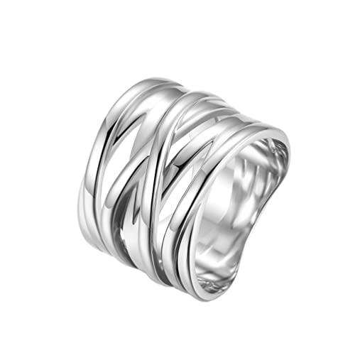 PAMTIER Damen Edelstahl Crossover Geflochten Statement Ring Breit Ehering Cocktail Schmuck Silber Größe 60 von PAMTIER