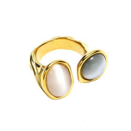 PAMTIER Damen Edelstahl Double Gemstone Ring Zirkonia Band Schmuck Weiß Grau 60 (19.1) von PAMTIER