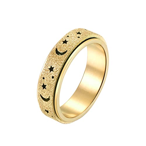 PAMTIER Damen Edelstahl Drehbarer Mondstern Statement Ring Gold Sandstrahlen Größe 60 von PAMTIER