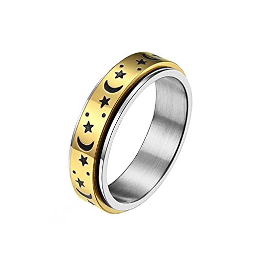 PAMTIER Damen Edelstahl Drehbarer Mondstern Statement Ring Gold Silber Größe 54 von PAMTIER
