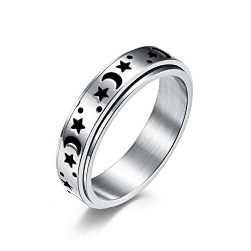 PAMTIER Damen Edelstahl Drehbarer Mondstern Statement Ring Größe 54 von PAMTIER