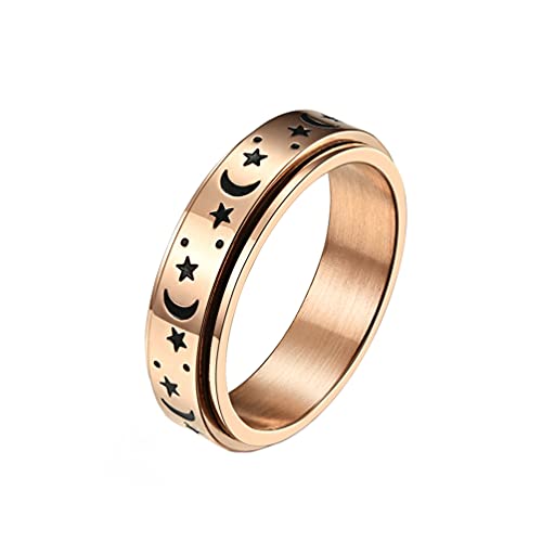 PAMTIER Damen Edelstahl Drehbarer Mondstern Statement Ring Roségold Größe 50 von PAMTIER