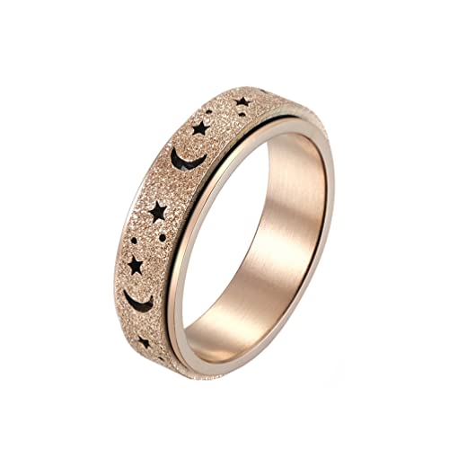 PAMTIER Damen Edelstahl Drehbarer Mondstern Statement Ring Roségold Sandstrahlen Größe 54 von PAMTIER