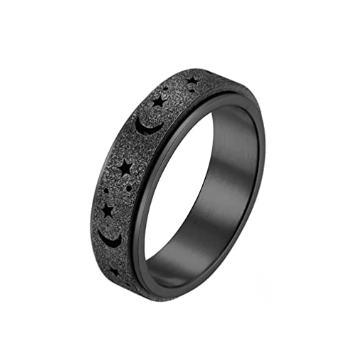 PAMTIER Damen Edelstahl Drehbarer Mondstern Statement Ring Schwarz Sandstrahlen Größe 50 von PAMTIER