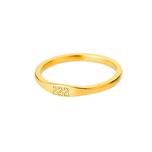 PAMTIER Damen Edelstahl Engel Nummer 222 Ring Gold Zierlich Personalisiert Numerologie Siegel Ring für Sie Größe 54 von PAMTIER