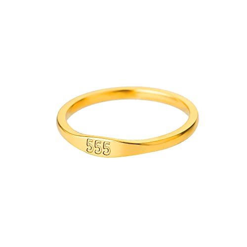 PAMTIER Damen Edelstahl Engel Nummer 555 Ring Gold Zierlich Personalisiert Numerologie Siegel Ring für Sie Größe 57 von PAMTIER