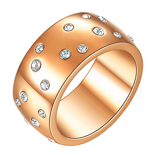 PAMTIER Damen Edelstahl Eternity Statement Starry Ring mit Cubic Zirkonia 10MM Breiter Ehering Roségold Größe 60 von PAMTIER