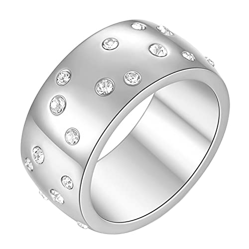 PAMTIER Damen Edelstahl Eternity Statement Starry Ring mit Cubic Zirkonia 10MM Breiter Ehering Silber Größe 52 von PAMTIER