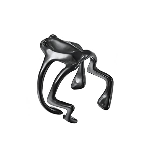 PAMTIER Damen Edelstahl Frosch Offener Ring Personalisierter Tierfinger Statement Ring Schwarz Größe 60 von PAMTIER