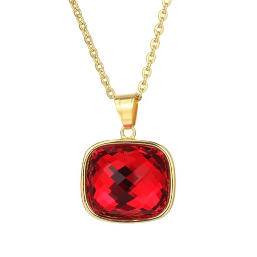 PAMTIER Damen Edelstahl Halskette Edelstein Anhänger Übertriebener Stein Charme Halsketten Schmuck Geschenk Roter Anhänger mit Kette von PAMTIER