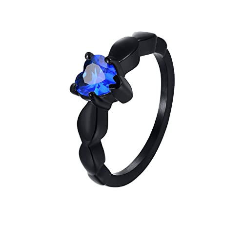 PAMTIER Damen Edelstahl Herz Versprechen Ring mit Zirkonia Verlobungsring Schwarz Blau Größe 50 von PAMTIER