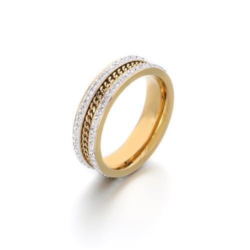 PAMTIER Damen Edelstahl Minimalistisches Doppelleiternes Rhinestone und Kettenring Gold Größe 57(18.1) von PAMTIER