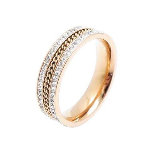 PAMTIER Damen Edelstahl Minimalistisches Doppelleiternes Rhinestone und Kettenring Rosegold Größe 54(17.2) von PAMTIER