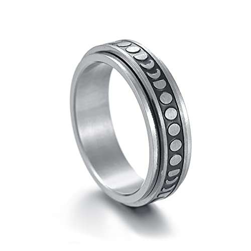 PAMTIER Damen Edelstahl Moon Spinner Ring Silber Statement Ringe Stressabbauend 6mm Größe 60 von PAMTIER