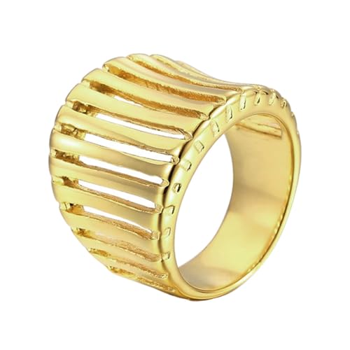 PAMTIER Damen Edelstahl Ring Braide Hohle Linearität Aussage Ringe Gold plattiert Breite Hochzeit Band Cocktail-Schmuck Gold 57 (18.1) von PAMTIER