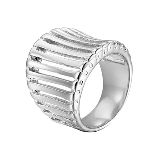 PAMTIER Damen Edelstahl Ring Braide Hohle Linearität Aussage Ringe Gold plattiert Breite Hochzeit Band Cocktail-Schmuck Silber 52 (16.6) von PAMTIER