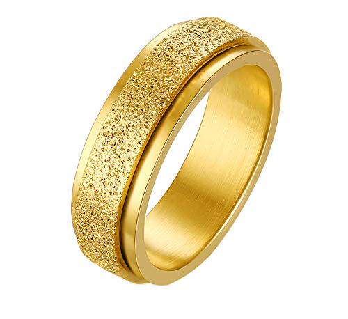 PAMTIER Damen Edelstahl Spinner Ring Sandstrahlen Fertig Hochzeit Band Gold Größe 62 (19.7) von PAMTIER