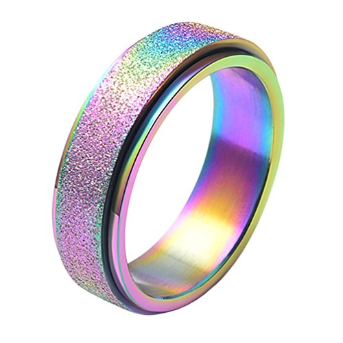 PAMTIER Damen Edelstahl Spinner Ring Sandstrahlen Fertig Hochzeit Band Regenbogen Größe 68 (21.6) von PAMTIER