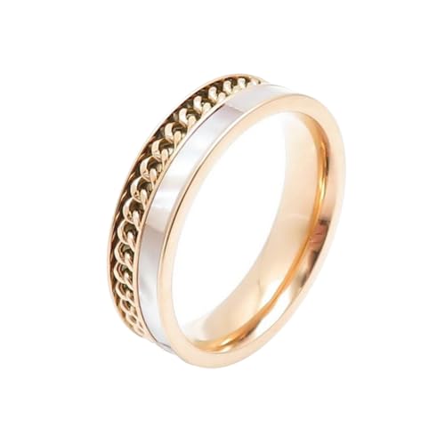 PAMTIER Damen Edelstahlring mit minimalistischem Ketten-Design und künstlicher Muschel Rose und Gold Größe 54(17.2) von PAMTIER