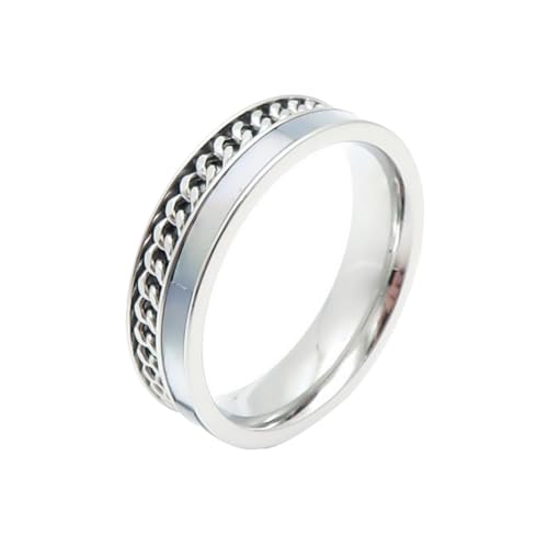 PAMTIER Damen Edelstahlring mit minimalistischem Ketten-Design und künstlicher Muschel Silber Größe 65(20.7) von PAMTIER