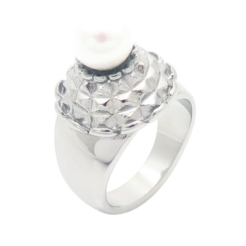 PAMTIER Damen Edelstahlring mit minimalistischem eleganzen Design simuliertem Perlmutt und Muschelmuster Silber Größe 57(18.1) von PAMTIER