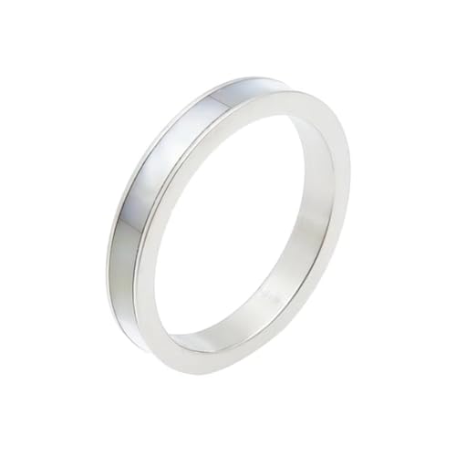 PAMTIER Damen Edelstahlring mit minimalistischer Einzelschicht und künstlicher Muschel Silber Größe 60(19.1) von PAMTIER