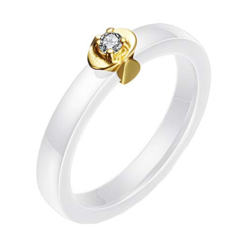 PAMTIER Damen Eleganter Glatter Runder Ring aus Keramik mit Kleiner Zirkonia Weiß Größe 57 (18.1) von PAMTIER