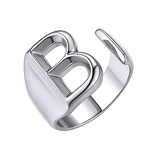 PAMTIER Damen Herren Anfangsbuchstaben Ring Stapelbarer Alphabet Offener Ring Einstellbar A-Z 26 Buchstaben Silber B von PAMTIER