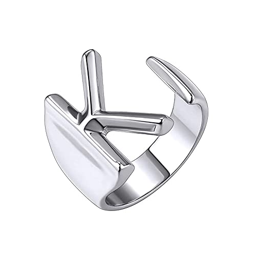 PAMTIER Damen Herren Anfangsbuchstaben Ring Stapelbarer Alphabet Offener Ring Einstellbar A-Z 26 Buchstaben Silber K von PAMTIER