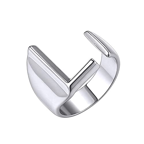 PAMTIER Damen Herren Anfangsbuchstaben Ring Stapelbarer Alphabet Offener Ring Einstellbar A-Z 26 Buchstaben Silber L von PAMTIER