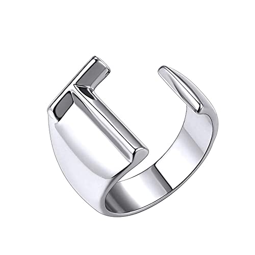 PAMTIER Damen Herren Anfangsbuchstaben Ring Stapelbarer Alphabet Offener Ring Einstellbar A-Z 26 Buchstaben Silber T von PAMTIER