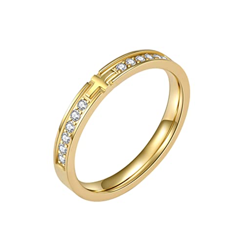 PAMTIER Damen Herren Edelstahl Cubic Zirkonia Kreuz Ring Christliches Versprechen Ewigkeit Ehering Gold Größe 52 von PAMTIER