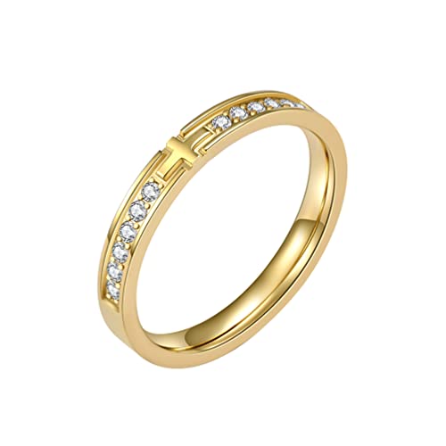 PAMTIER Damen Herren Edelstahl Cubic Zirkonia Kreuz Ring Christliches Versprechen Ewigkeit Ehering Gold Größe 52 von PAMTIER
