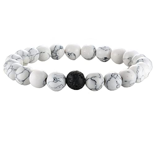 PAMTIER Damen Herren Natürliche 8mm Perlen Armbänder für Weißen Vulkanstein Schmuck Öl Diffusor Menditation Armband Weiß von PAMTIER