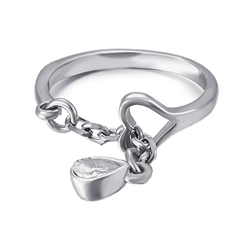 PAMTIER Damen Kreative Kette Offener Ring aus Edelstahl mit Wassertropfen Zirkonia Silber Größe 60 (19.1) von PAMTIER