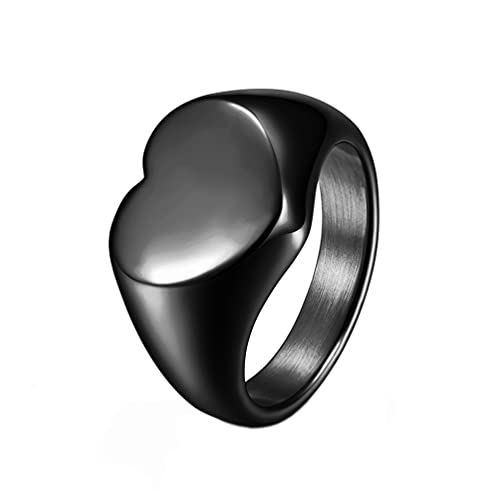 PAMTIER Damen Ring aus Edelstahl mit klobigem Herz, Schlichte Schlichte Siegel Statement Ringe Schwarz Größe 62 von PAMTIER