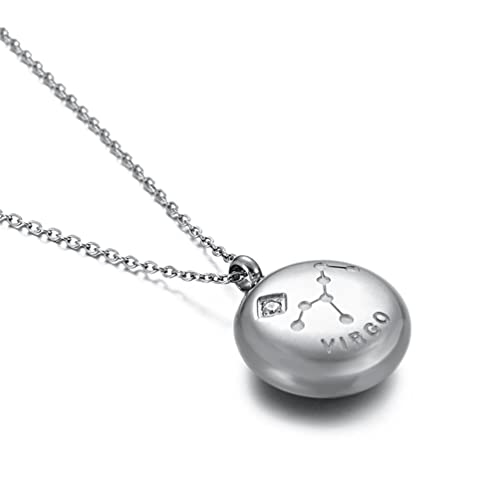 PAMTIER Damen Sternzeichen Halskette mit Zirkonia aus Edelstahl Runde Horoskop Anhänger Kette Silber Jungfrau von PAMTIER