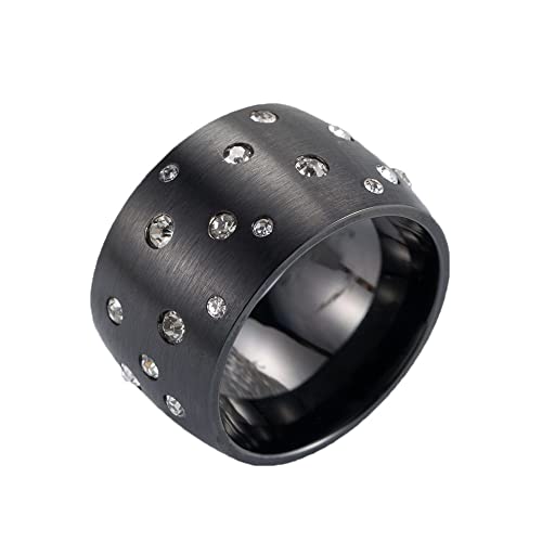 PAMTIER Damen Zirkon Ring Titan Stahl Romantischer Stern Voller Diamant Schmuck für Hochzeit Verlobung Schwarz Größe 54 (17.2) von PAMTIER