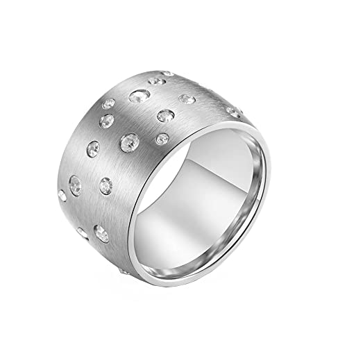 PAMTIER Damen Zirkon Ring Titan Stahl Romantischer Stern Voller Diamant Schmuck für Hochzeit Verlobung Silber Größe 54 (17.2) von PAMTIER