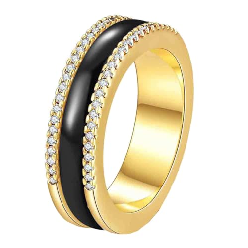 PAMTIER Der Ring Herren und Damen Schwarz Weiß Keramik Drehend Zirkonia Einfach und Klassisch Hochzeits Paar Schmuck Gold Schwarz Größe 52 (16.6) von PAMTIER