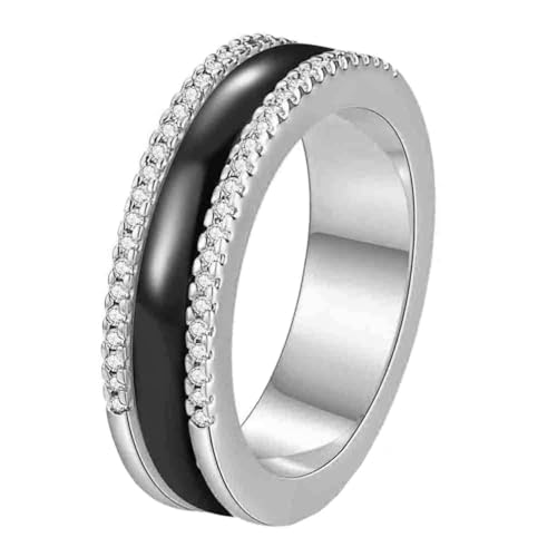 PAMTIER Der Ring Herren und Damen Schwarz Weiß Keramik Drehend Zirkonia Einfach und Klassisch Hochzeits Paar Schmuck Silber Schwarz Größe 62 (19.7) von PAMTIER