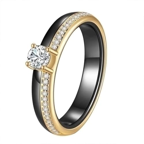 PAMTIER Der Ring Herren und Damen Schwarz Weiß Keramik Zierlich Zirkonia Einfach und Klassisch Hochzeitspaar Edelstein Schmuck Gold Schwarz Größe 57 (18.1) von PAMTIER
