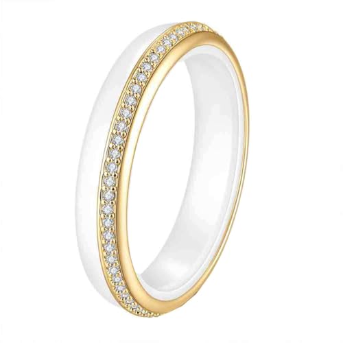 PAMTIER Der Ring Herren und Damen Schwarz Weiß Keramik Zierlich Zirkonia Einfach und Klassisch Hochzeitspaar Edelstein Schmuck Gold Weiß Größe 52 (16.6) von PAMTIER