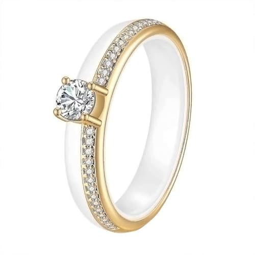 PAMTIER Der Ring Herren und Damen Schwarz Weiß Keramik Zierlich Zirkonia Einfach und Klassisch Hochzeitspaar Edelstein Schmuck Gold Weiß Größe 54 (17.2) von PAMTIER