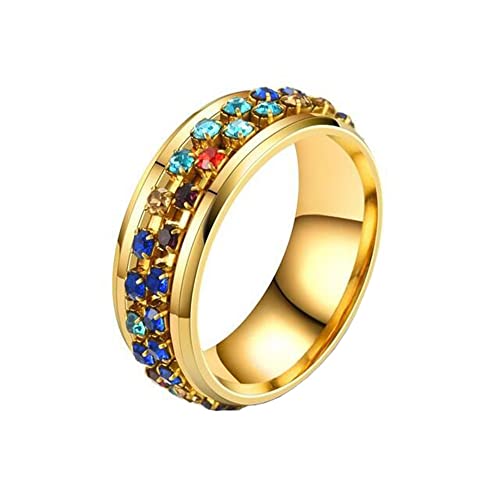 PAMTIER Drehbarer Damenring Edelstahl mit Mehrfarbigem Kubikzirkon Ring Schmuck Gold Größe 68 (21.6) von PAMTIER