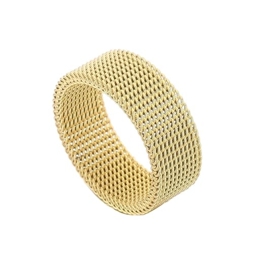 PAMTIER Edelstahl Mesh Ring für Herren Damen 8mm Breiter Ehering Flexible Comfort Fit Gold Größe 52 von PAMTIER