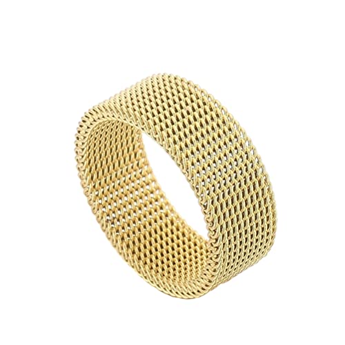 PAMTIER Edelstahl Mesh Ring für Herren Damen 8mm Breiter Ehering Flexible Comfort Fit Gold Größe 52 von PAMTIER