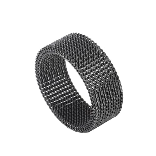 PAMTIER Edelstahl Mesh Ring für Herren Damen 8mm Breiter Ehering Flexible Comfort Fit Schwarz Größe 57 von PAMTIER